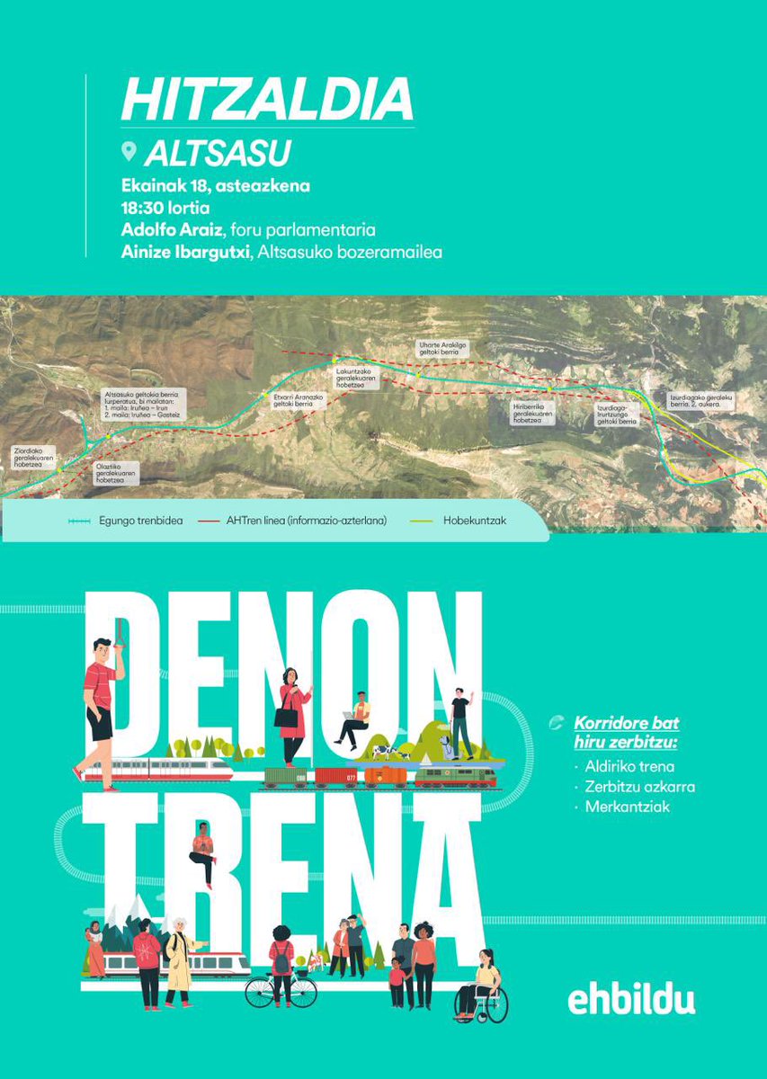 Datorren Ekainaren 18an Asteazkena, DENON TRENA kanpainaren baitan hitzaldi berezia izango dugu.

EHBildutik konpromiso irmoa daukagu orain daukagun tren zerbitzua eraberritu eta inora ez garamatzan AHTaren aurrean alternatiba sostengarri bat aurrera eramateko.

Zatoz!