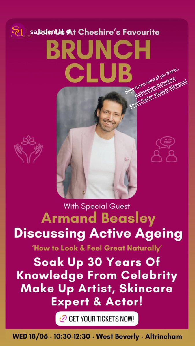 If you’re in the #altrincham, #manchester or #cheshire area on 18th June I will be doing a special talk about Active Ageing along with makeup &amp; beauty tips.