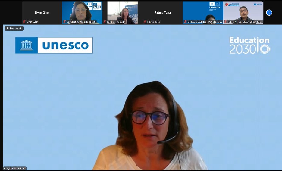 عقدت اليونسكو الاجتماع التحضيري الثاني استعدادًا للاجتماع الإقليمي لشبكة المدارس المنتسبة في 24 و25 يونيو!📚

تبادل المنسقون الوطنيون المبادرات المتعلقة بالتعليم من أجل التنمية المستدامة والمواطنة العالمية والتعلم بين الثقافات والتراث.

لمزيد من المعلومات: unesco.org/en/aspnet