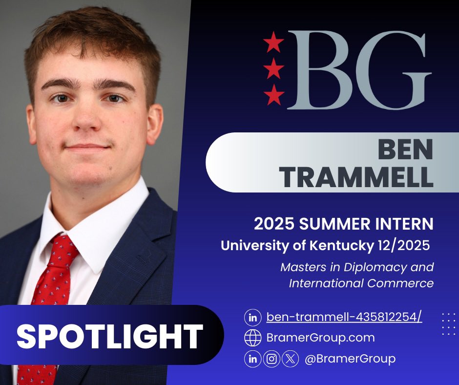 BramerGroup's tweet image. As BG continues to welcome its summer class, today we spotlight Ben Trammell  Trammell who joins us from the University of Kentucky.  Ben will be working with our Government Relations team this semester. 

“As an intern with Bramer Group, I am eager to enhance my understanding of…