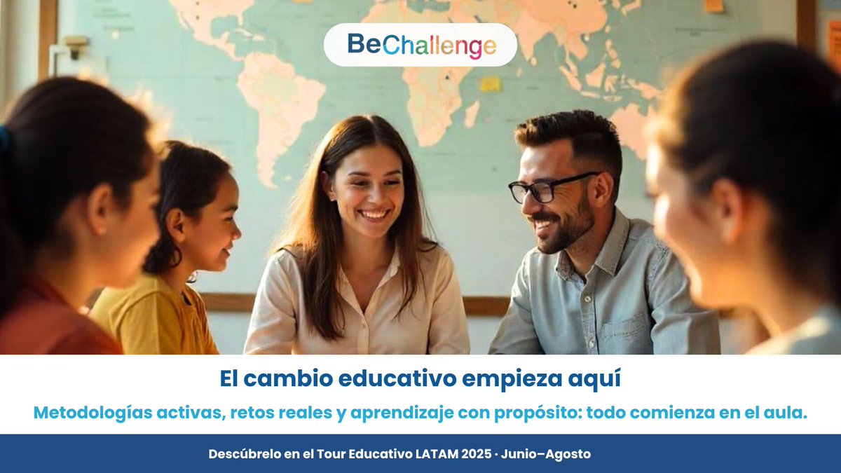 ¿Cómo lograr una educación que deje huella?
🌍 Retos conectados al entorno y los ODS
📚 Aprendizaje activo y con propósito
💬 Cocreación con equipos docentes
Descúbrelo en el #TourEducativoLATAM 2025 de @BeChallenge
📅 Junio–Agosto | +6 ciudades
#InnovaciónEducativa