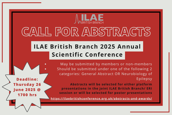 🚨DEADLINE TOMORROW AT 5PM 🚨 

Don't forget to submit your abstracts for the 2025 ILAE British Branch Annual Scientific Conference✍️

Submissions: ilaebritishconference.org.uk/abstracts-and-…

Awarded 11 CPD credits by the Federation of the Royal Colleges of Physicians of the United Kingdom⭐️