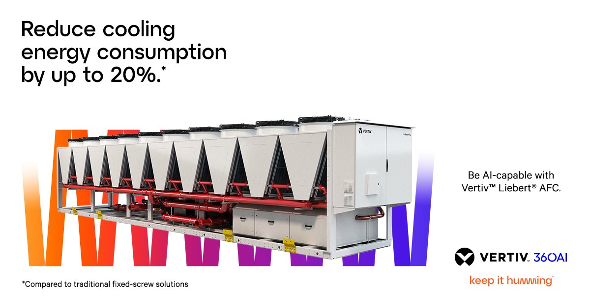 Vertiv's tweet photo. Beat heat and space challenges to unleash high-density applications
Get ahead of future business requirements with the high-density Vertiv™ Liebert® AFC free cooling chiller. Discover Vertiv™ 360AI https://t.co/tz2udLeqAR
#BeatTheHeat #HighDensityCooling #ChillWithVertiv https://t.co/aBx6sXXDDh