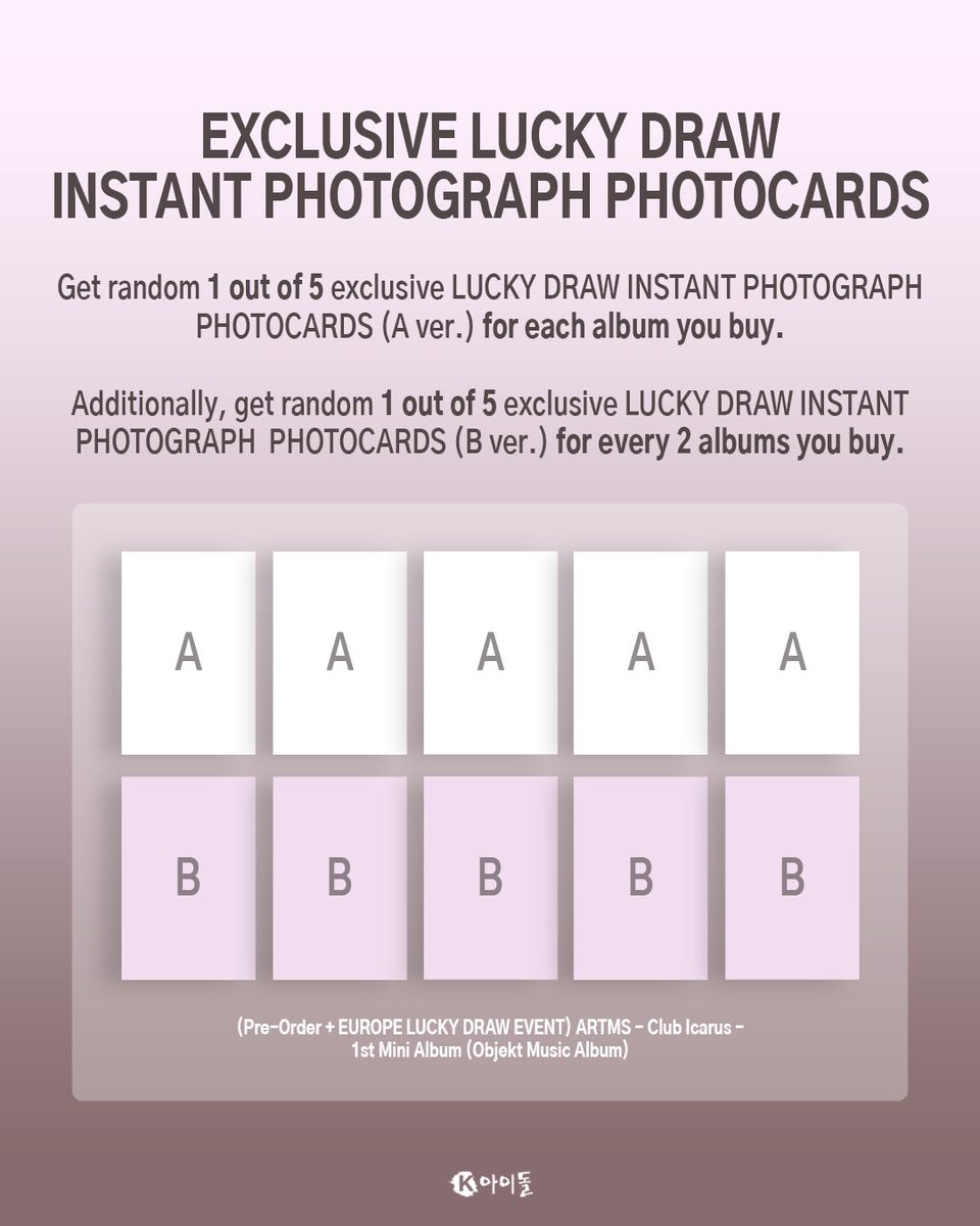 OURII, are you ready to fly high? 🩵🧚🏻‍♀️

ARTMS are back with their 1st Mini Album Club Icarus - and we’ve got just the event for you! 🥰✨

We have prepared ✨two✨ instant photograph photocard sets (A + B version) for you. 🤭