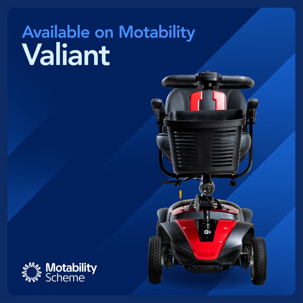 The Valiant Scooter is now on the Motability Scheme! 
🔹All-round suspension
🔹12-mile range
🔹Easily dismantle into 5 parts
🔹Adjustable delta tiller

Learn how our Motability range can benefit you! Contact your account manager today. #MotabilityScheme #MobilityScooter