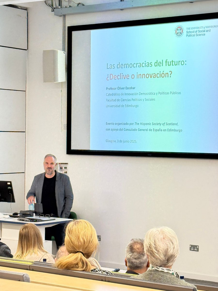 Consulado General de España en Edimburgo (@cgespedimburgo) on Twitter photo La democracia del futuro: ¿declive o innovación? A esta apasionante pregunta respondió el catedrático Oliver Escobar en la Universidad de Strathclyde de Glasgow ayer. Lo organizó el Consulado General y la Hispanic Society of Scotland dentro de las celebraciones de <a href="/50enLibertad/">España en Libertad</a> La democracia del futuro: ¿declive o innovación? A esta apasionante pregunta respondió el catedrático Oliver Escobar en la Universidad de Strathclyde de Glasgow ayer. Lo organizó el Consulado General y la Hispanic Society of Scotland dentro de las celebraciones de <a href="/50enLibertad/">España en Libertad</a>