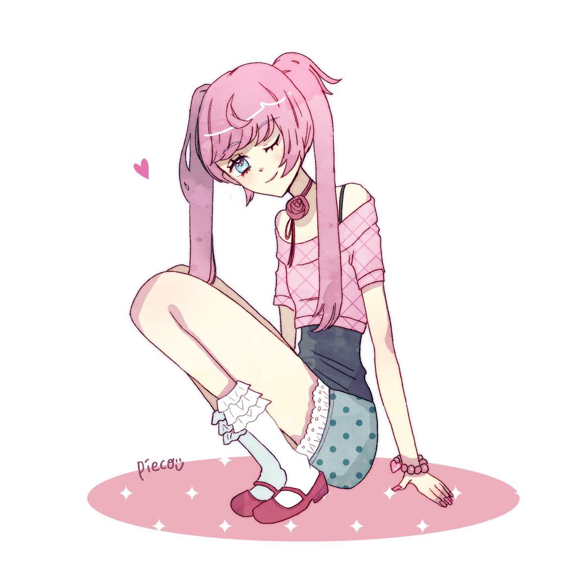 ポップに着飾って、
ポイントは薔薇のチョーカー🌹🎀
#イラスト #illustration #女の子イラスト