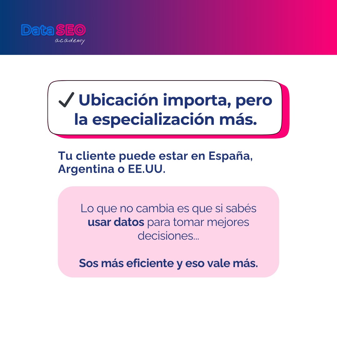 alan_preiti's tweet photo. ¿Cuánto deberías cobrar por tu trabajo como especialista en SEO y análisis de datos?

En la comunidad free de Data SEO Academy surgió este debate. Un alumno preguntó cuánto se puede cobrar por aplicar lo aprendido en auditorías y análisis de datos. La respuesta fue: depende.

Y no como excusa, sino como principio.

✅ Depende del nicho
✅ Depende del cliente
✅ De cómo vendés el servicio
✅ De si sos freelancer o in-house
✅ Depende de tu ubicación geográfica

Y sobre todo, de cómo estructurás tu propuesta de valor.

➡️ No es lo mismo entregar un Excel con números sueltos que mostrar, con datos, cómo una decisión puede hacer crecer el negocio del cliente.
➡️ No es lo mismo trabajar por proyecto que construir una relación de largo plazo, con seguimiento y mejora continua.

Un miembro lo dijo claro: "No me gusta vender solo una auditoría. Prefiero construir con el cliente y ver cómo crece con mi ayuda."

Y tiene razón. Lo importante no es sólo cuánto cobrás, sino cuánto impacto generás.

¿Querés empezar a cobrar mejor?