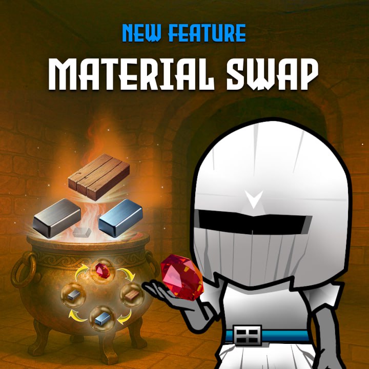 🔥New Feature Alert: Material Swap 🔥

Warriors, need more of a certain material? No worries, you can swap materials directly now! 🙌

Here’s how the trade works:
🔴 1 Ruby = 300 Wood
🔴 1 Titan = 30 Wood
🔴 1 Iron = 5 Wood
🔴 1 Ruby = 60 Iron
🔴 1 Titan = 6 Iron
🔴 1 Ruby = 10