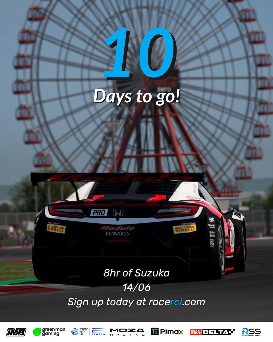 10 DAYS TO GO!

8 hours at one of the the true drivers favorites  

Who will rise in the house of the rising sun?

Sign up now!
racerci.com/championships/…