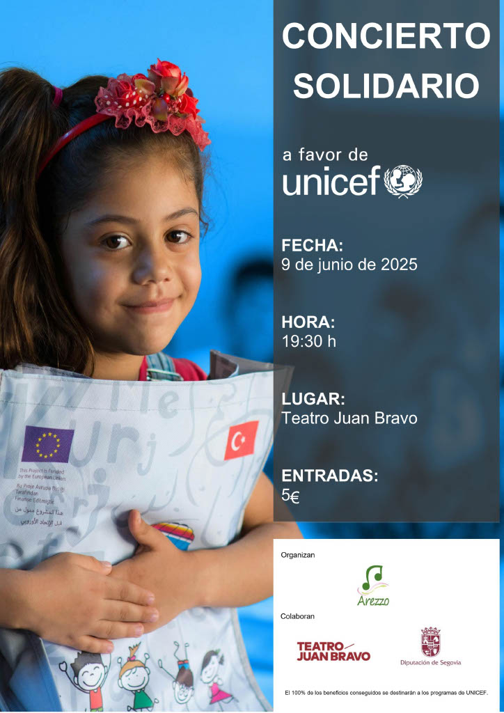 📅‼️No te pierdas el próximo 9 de junio a las 19:30 el concierto solidario de <a href="/de_arezzo/">Escuelas de Música Arezzo</a>  en el Teatro Juan Bravo de Segovia
Todo lo recaudado irá destinado a apoyar los programas de UNICEF 💙