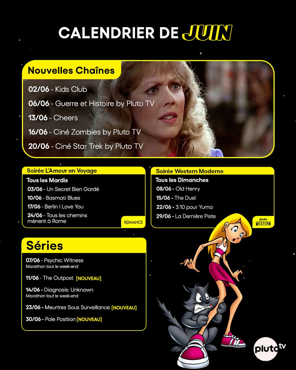 Ce mois-ci, on tombe amoureux le mardi et on sort les santiags le dimanche. 💌🤠
Découvrez les programmes à ne pas manquer en juin sur Pluto TV !