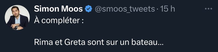 Rima et Greta sont sur un bateau 
Elles ramènent de la nourriture et de l’eau
A une population massacrée par des fachos 
Pendant ce temps sur les réseaux 
L’extrême droite, la haine dans la peau
Ne fait qu’insulter les héros 
Qui ont bien plus de courage que tous ces idiots.