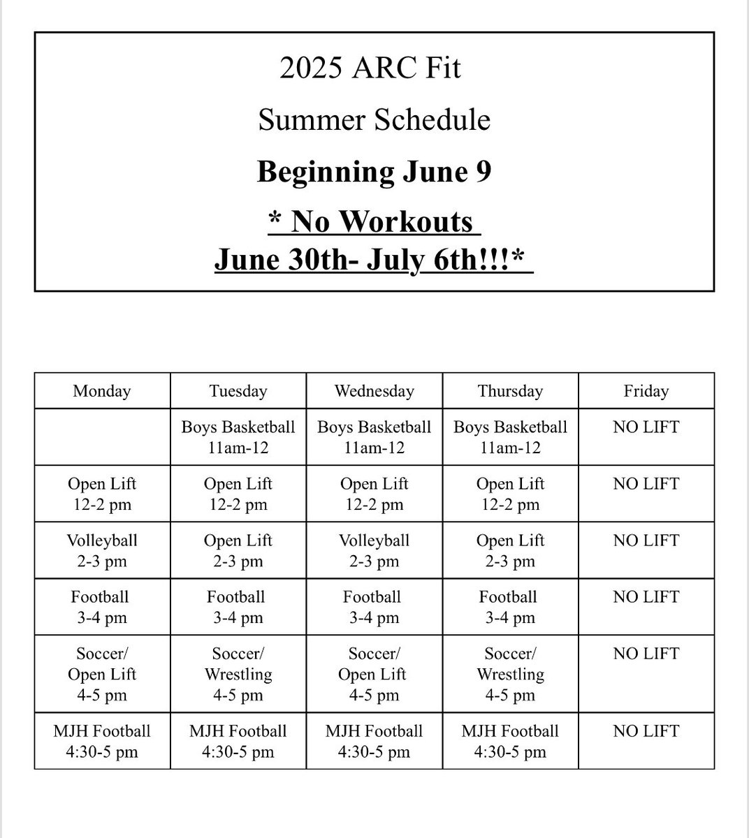 If you haven’t started already, Summer workouts begin next week! Happy Summer Arcs! #HonorTheArc ⚡️💪🏽