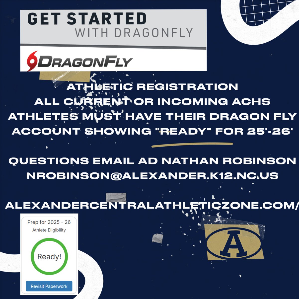 Alexander Central Athletics (@accougarsports) on Twitter photo ATHLETIC REGISTRATION
ALL CURRENT OR INCOMING ACHS ATHLETES MUST HAVE THEIR DRAGON FLY ACCOUNT SHOWING "READY" FOR 25'-26'
QUESTIONS EMAIL AD NATHAN ROBINSON NROBINSON@ALEXANDER.K12.NC.US
ALEXANDERCENTRALATHLETICZONE.COM ATHLETIC REGISTRATION
ALL CURRENT OR INCOMING ACHS ATHLETES MUST HAVE THEIR DRAGON FLY ACCOUNT SHOWING "READY" FOR 25'-26'
QUESTIONS EMAIL AD NATHAN ROBINSON NROBINSON@ALEXANDER.K12.NC.US
ALEXANDERCENTRALATHLETICZONE.COM