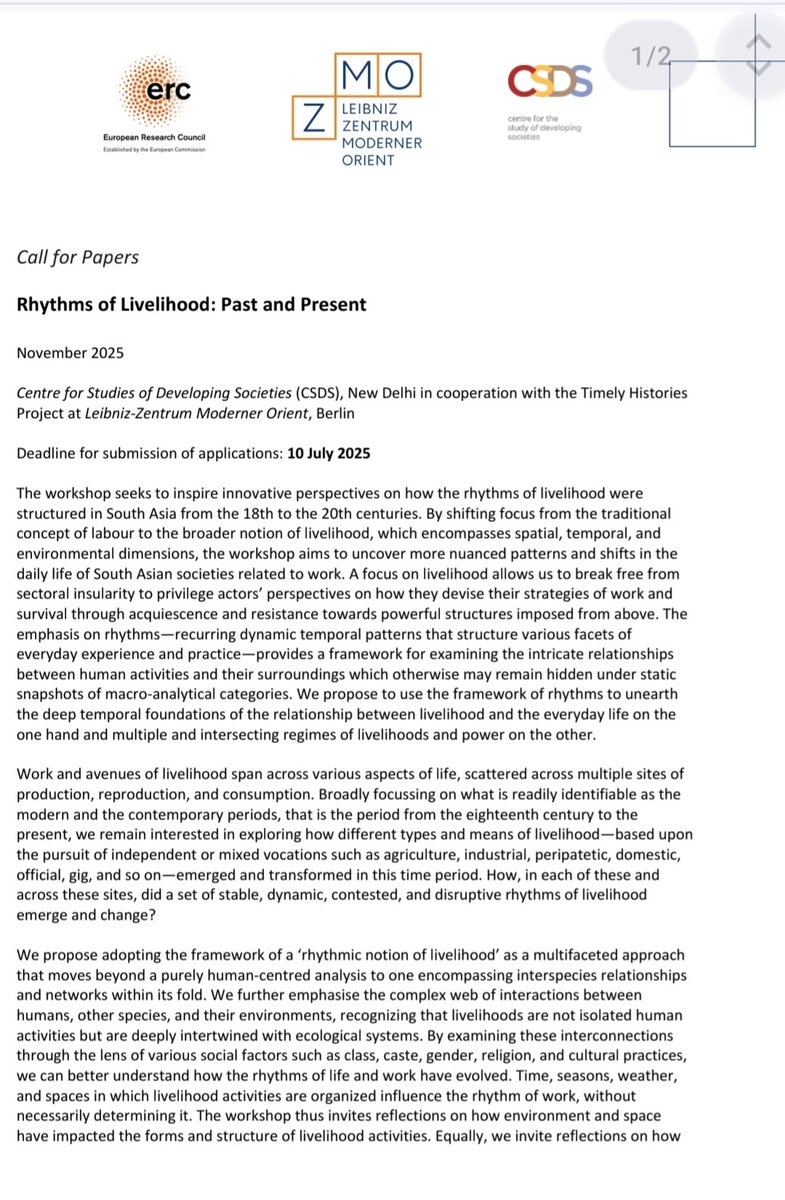 nit_sinha's tweet image. Timely Histories @ERC_Research is organising a two-day conference on 'Rhythms of Livelihood' in November 2025 in Delhi.
Please spread the word.
Details given below.
zmo.de/fileadmin/user…