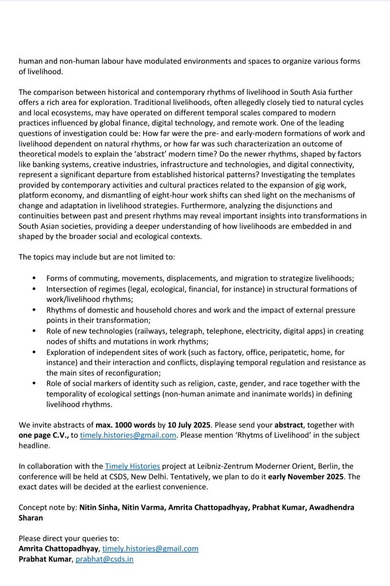 nit_sinha's tweet image. Timely Histories @ERC_Research is organising a two-day conference on 'Rhythms of Livelihood' in November 2025 in Delhi.
Please spread the word.
Details given below.
zmo.de/fileadmin/user…