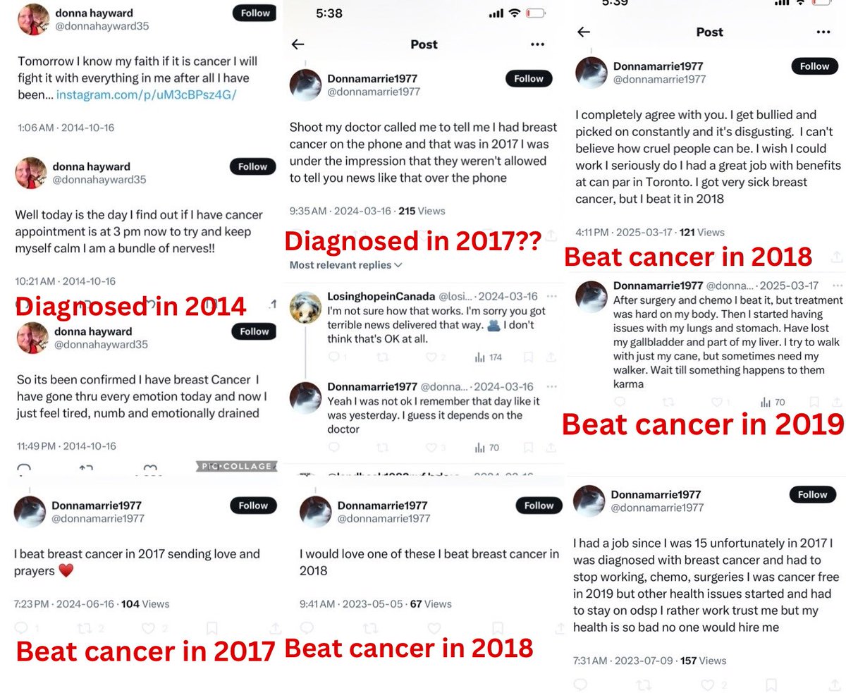 Well now @donnamarrie1977 this is interesting 🤣🤣so you were diagnosed with breast cancer in 2014, 2017 and 2018 but also beat cancer 2017, 2018 and 2019… and you “remember it like it was yesterday?”  Your “liver cancer” is just as interesting. #scammer
