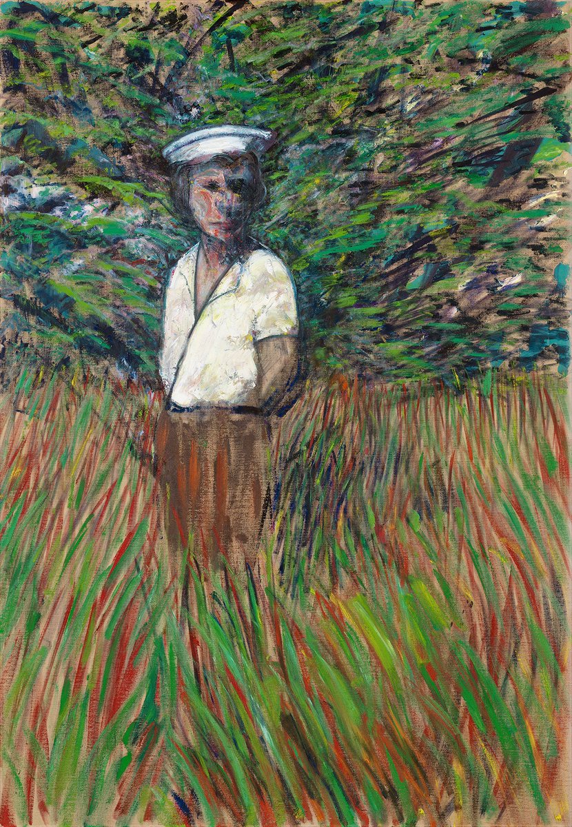 francisbacon's tweet photo. "Painted shortly after the Van Gogh series and stylistically consistent with it, the red and green flicks of the grasses refer back to Bacon’s landscapes"

Martin Harrison, Francis Bacon: Catalogue Raisonné p512
Painting: Figure in a Landscape (Miss Diana Watson), 1957 https://t.co/GWRguyQDIH