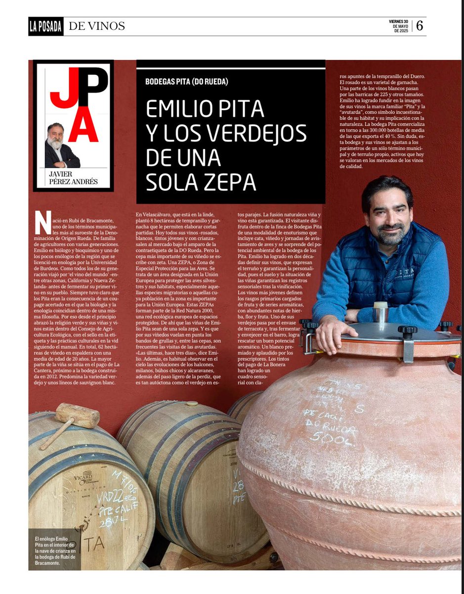 Javier Pérez Andrés (@javierperezargi) on Twitter photo “La fusión naturaleza viña y vino está garantizada. El visitante disfruta dentro de la finca de Bodegas Pita de una modalidad de enoturismo que incluye cata, viñedo y jornadas de avistamiento de aves”
🗞️🗞️ Mi artículo sobre #BodegasPita en <a href="/DiarioCyLMundo/">Diario de Castilla y León</a> “La fusión naturaleza viña y vino está garantizada. El visitante disfruta dentro de la finca de Bodegas Pita de una modalidad de enoturismo que incluye cata, viñedo y jornadas de avistamiento de aves”
🗞️🗞️ Mi artículo sobre #BodegasPita en <a href="/DiarioCyLMundo/">Diario de Castilla y León</a>