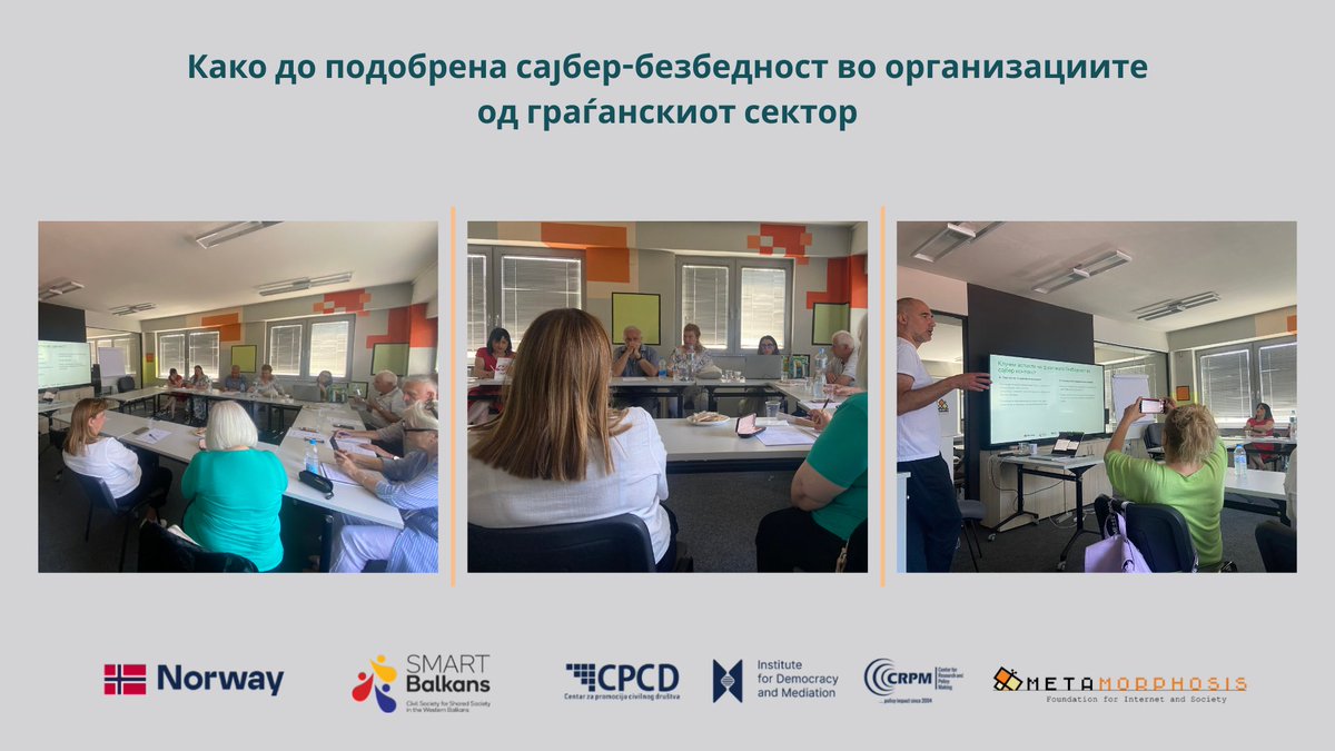 fmeta's tweet image. Фондацијата Метаморфозис организираше еднодневна обука посветена на унапредување на сајбер безбедноста во граѓанскиот сектор.

@IDM_Albania 
@cpcdba 
@norway_belgrade 
@BalkansSmart 
@CRPMmk 

#SmartlyConnected #smartbalkans #NorwayiNorthMacedonia