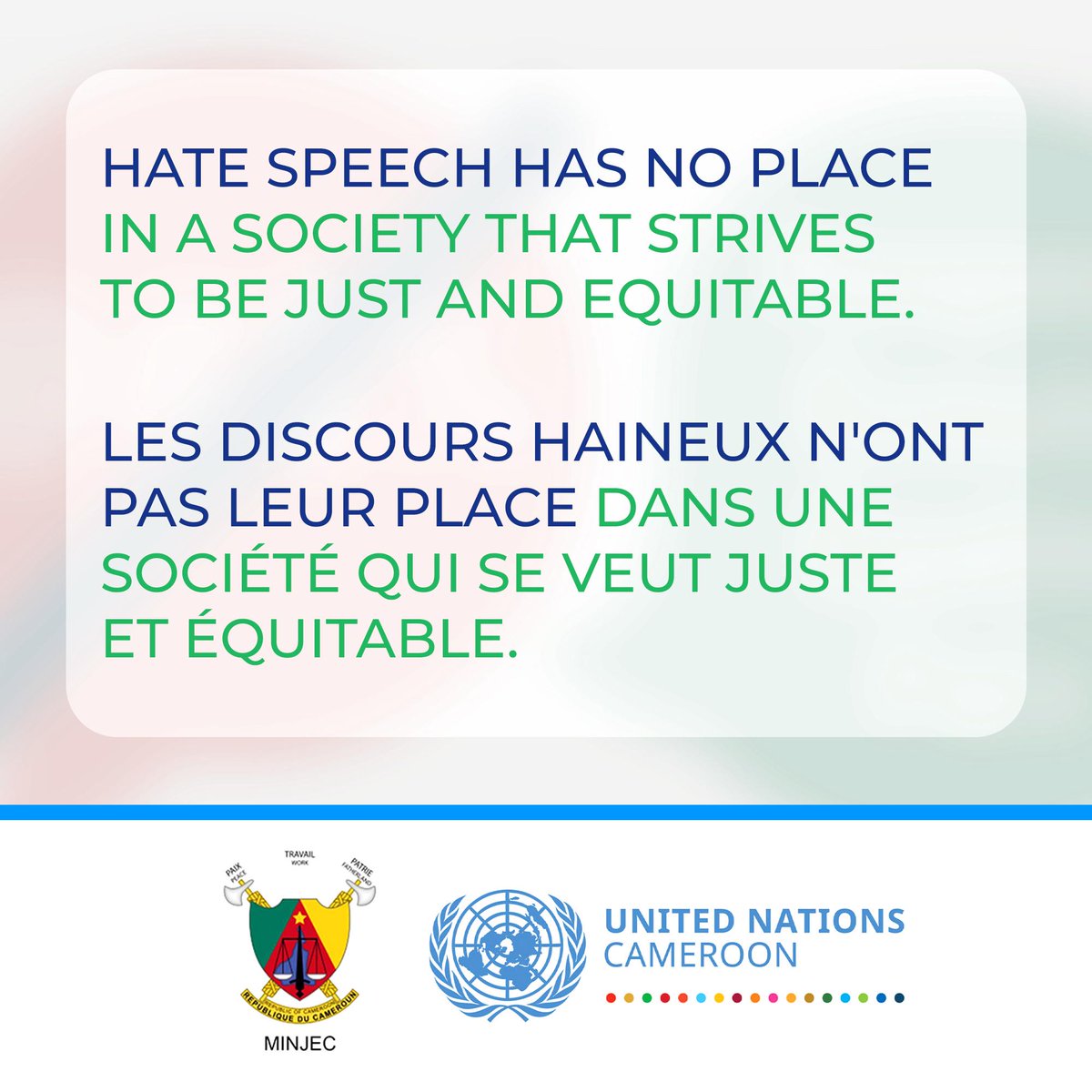 On peut être en désaccord sans se détruire.

Construisons ensemble une société où chaque mot compte,
où chacun se sent libre, respecté et en sécurité pour exister et s’exprimer.
---‐-----------------------------------------
<a href="/UN_Cameroon/">UN_Cameroon</a>
<a href="/PNUDCameroun/">PNUD Cameroun</a>
<a href="/UNFPACameroon/">UNFPA au Cameroun</a> 
<a href="/Minjec00237/">Minjec 237</a>