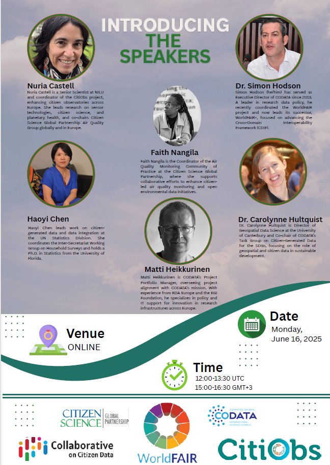 🌍Webinar: Integrating Citizen Science Data into Official Statistics for Air Quality Monitoring
 📅Date: Monday, 16 June 2025
 🕛Time: 12:00–13:30 UTC
 📍Online | Free registration required: tinyurl.com/47tajavd