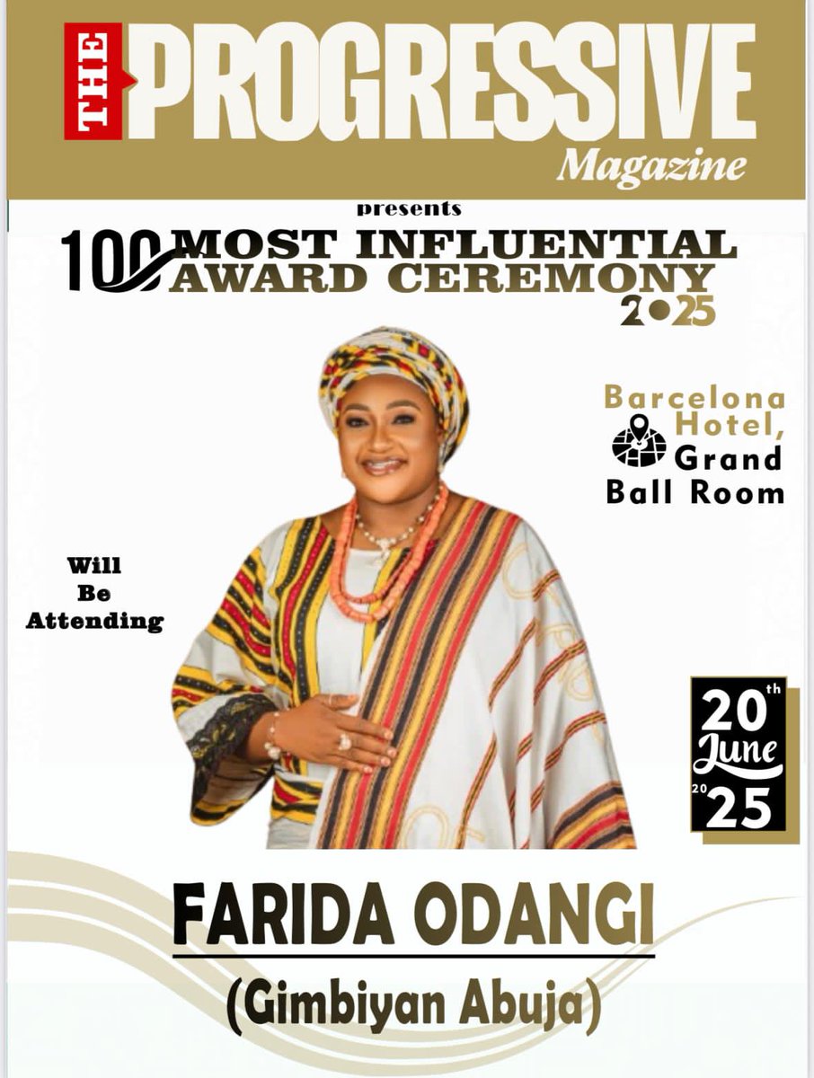TimzingBitrus1's tweet photo. Hajiya Farida Odangi Suleiman, popularly known as Gimbiyan Abuja, has been a steadfast advocate for community development, and cultural preservation within the Federal capital Territory (FCT)
#100MostInfluential
#ProgressiveMagazine
#GimbiyanAbuja
#YouthEmpowerment https://t.co/RMvAjNzJwI
