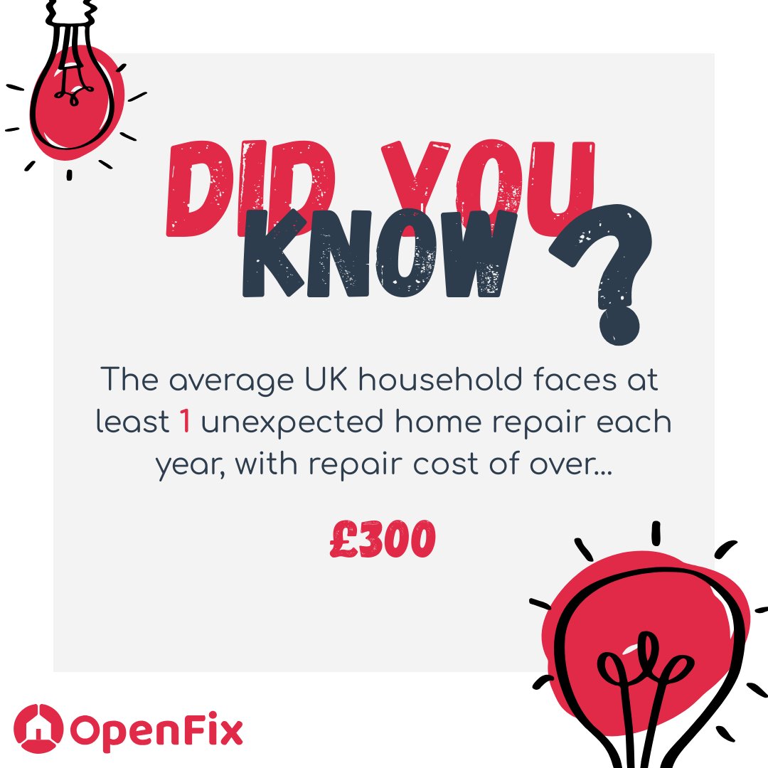 openfixuk's tweet photo. From leaks to boiler breakdowns to electrical faults, it’s not bad luck, its wear and tear.

That’s why thousands of homeowners are choosing an OpenFix plan, for unlimited repairs with no surprise costs. 

#DidYouKnow #HomeRepairs #SaveMoney #SortedNotStressed https://t.co/8y6MICXcHn