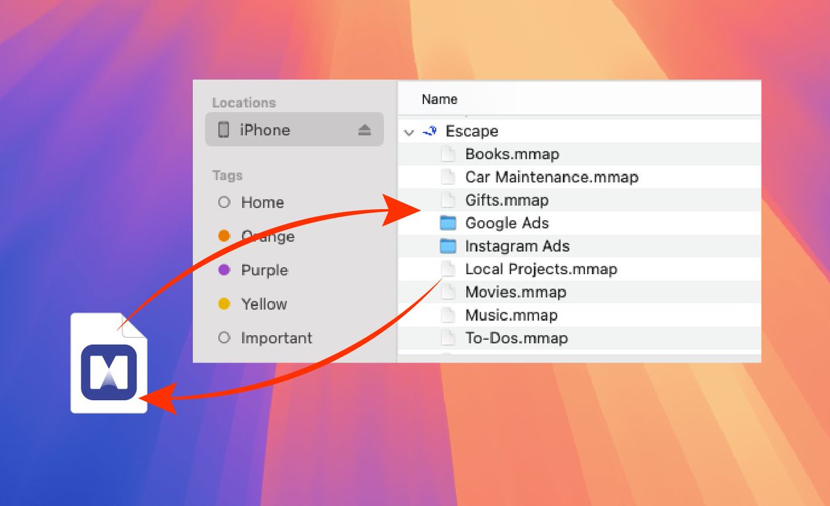 EscapeMindMap's tweet image. A new Escape version is here!
We’ve improved the local files structure and made your mind maps visible in Finder when connected to a Mac. By default, Escape saves to iCloud, but for maximum privacy, you can store the mind maps locally on your device.