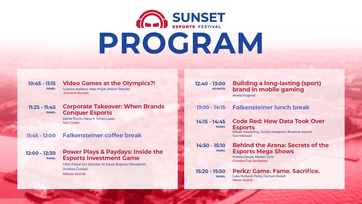 From data and investments to global stages and Olympic dreams, Sunset Esports Festival brings together the boldest voices in gaming, business, and tech. 🔥

Whether you're here for the deep dives, the big names, or the behind-the-scenes reveals, this lineup has something for