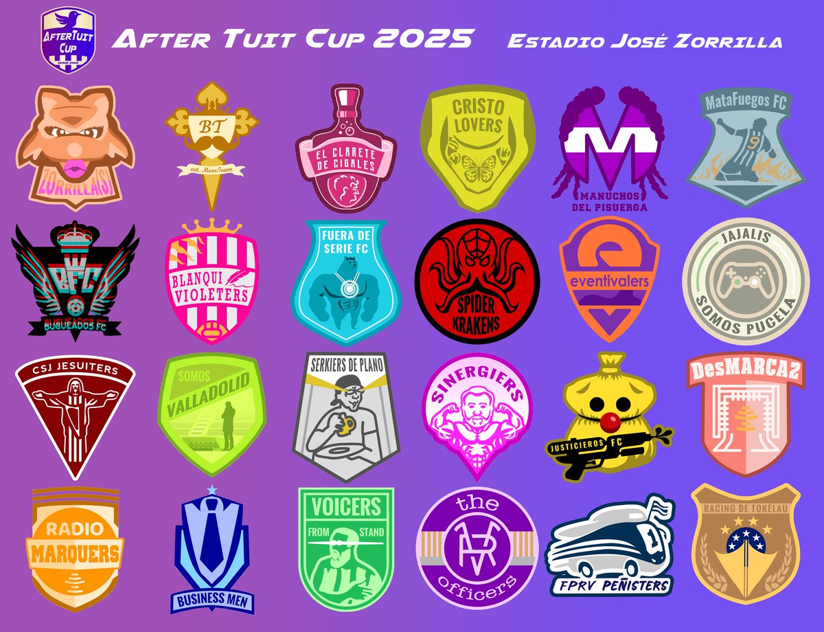 Tw Pucela Cup (@twpucelacup) on Twitter photo ¡Estos son los 24 equipos que participarán en la AfterTuit Cup 2025!
🔝 Una vez más agradecer a <a href="/DUIZgraphicsp/">DUIZ Graphics Pucela 💜</a> por otro año de trabajazo, con estos pedazo de escudos que hacen que este torneo tenga otra categoría.
😶🌫️ ¿Quién será el equipo ganador? ¡Estos son los 24 equipos que participarán en la AfterTuit Cup 2025!
🔝 Una vez más agradecer a <a href="/DUIZgraphicsp/">DUIZ Graphics Pucela 💜</a> por otro año de trabajazo, con estos pedazo de escudos que hacen que este torneo tenga otra categoría.
😶🌫️ ¿Quién será el equipo ganador?
