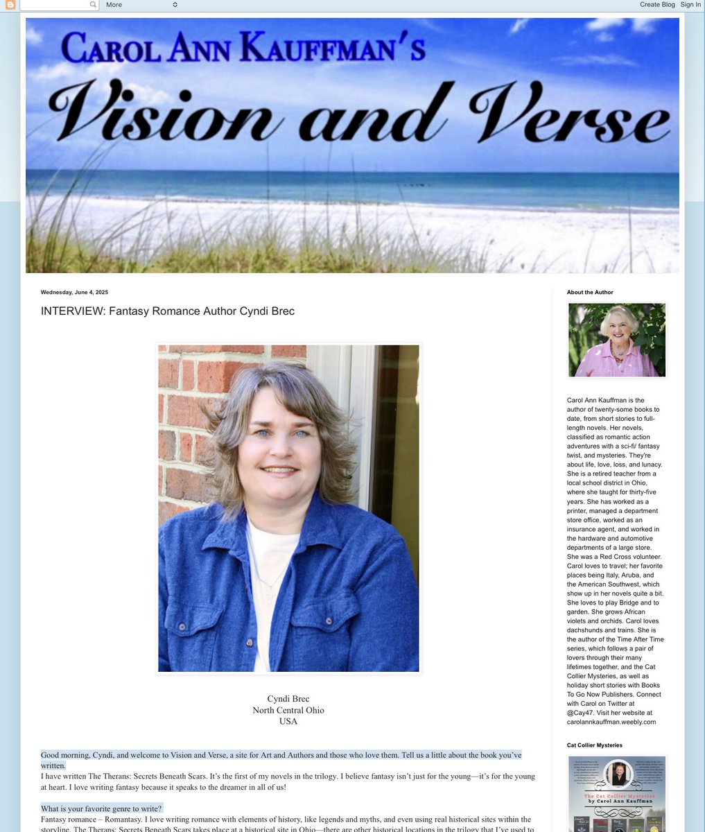 Carol Ann Kauffman (@cay47) on Twitter photo Today on Vision and Verse, read an interview with Fantasy Romance Author Cyndi Brec. visionandverse.blogspot.com Today on Vision and Verse, read an interview with Fantasy Romance Author Cyndi Brec. visionandverse.blogspot.com