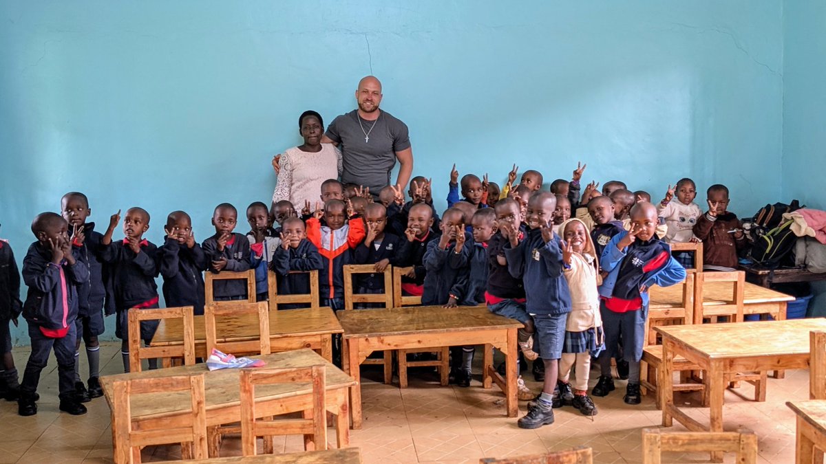 TSMViss's tweet photo. In Kenya once again, these are the new classrooms that were able to be built with the fundraiser we did. One of the photos was the construction that, happened earlier this year. The video I'm now in front of those class rooms. This morning a got to get a picture with the kids. ⬇️ https://t.co/Lfl8VVVsu1