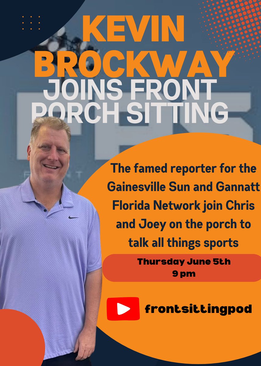 Front Porch Sitting (@frontsittingpod) on Twitter photo We have bad news and great news…. Bad news is, we aren’t doing a podcast tonight. The great news is, we are doing a podcast tomorrow night with a major guest!!! <a href="/KevinBrockwayG1/">KevinBrockwayGators</a> We have bad news and great news…. Bad news is, we aren’t doing a podcast tonight. The great news is, we are doing a podcast tomorrow night with a major guest!!! <a href="/KevinBrockwayG1/">KevinBrockwayGators</a>