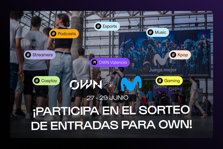 Movistar eSports (@movistaresports) on Twitter photo 🔥SORTEO🔥
¿Quieres visitar <a href="/OpenWorldNowcom/">OWN Valencia - Zaragoza 2025</a> del 27 al 28 de junio en Valencia?😏
¡Sorteamos 5 entradas DOBLES para los 3 días de EVENTAZO!🎉
Para participar:
🔄 Haz RT a este POST
🤟 Y Sigue a <a href="/OpenWorldNowcom/">OWN Valencia - Zaragoza 2025</a> y <a href="/MovistareSports/">Movistar eSports</a>
💥Tenéis hasta el miércoles 11/06💥 🔥SORTEO🔥
¿Quieres visitar <a href="/OpenWorldNowcom/">OWN Valencia - Zaragoza 2025</a> del 27 al 28 de junio en Valencia?😏
¡Sorteamos 5 entradas DOBLES para los 3 días de EVENTAZO!🎉
Para participar:
🔄 Haz RT a este POST
🤟 Y Sigue a <a href="/OpenWorldNowcom/">OWN Valencia - Zaragoza 2025</a> y <a href="/MovistareSports/">Movistar eSports</a>
💥Tenéis hasta el miércoles 11/06💥