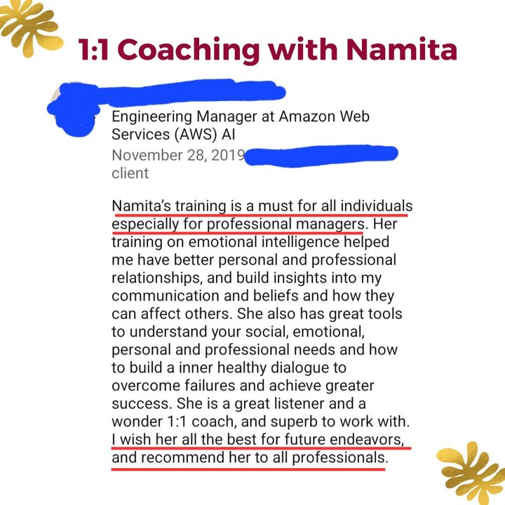 namita_purohit's tweet image. Even top leaders need support. 1:1 coaching helped one of my clients break through personal &amp;amp; professional barriers
Are you looking for a holistic solution to advance your life &amp;amp; leadership?

Apply now for 1:1 coaching with me!
namitapurohit.com/coaching

#lifecoaching #execcoaching