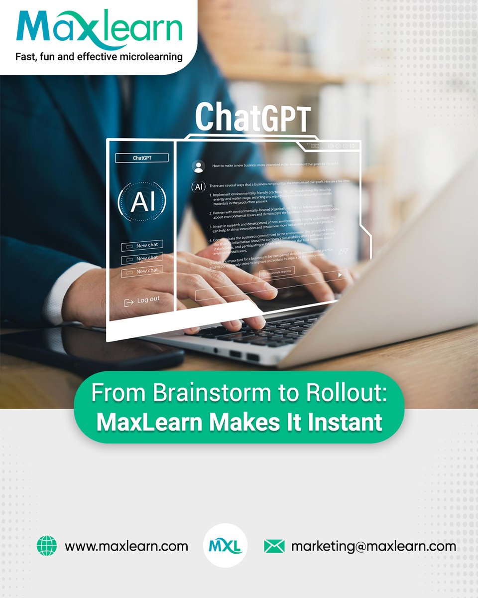 maxlearn_global's tweet image. Use ChatGPT as your idea machine and MaxLearn’s AI Author to polish, structure, and publish content in seconds. Click to know more… maxlearn.com/blogs/chatgpt-…

#aidrivenmicrolearning #chatgpt #AIAuthor #ROI #AdaptiveLearning #contentcreator