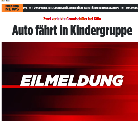 Taykra's tweet photo. Ein Autofahrer ist in #Hürth bei Köln in eine Gruppe von Grundschulkindern gefahren. Ein Kind wurde schwer, eines leicht verletzt.
„Wir gehen von einem Unfall aus.“ Nähere Angaben zum Unfallablauf konnte der Sprecher zunächst nicht machen. https://t.co/Yc4QXBxDaX https://t.co/3ravjO91Vd