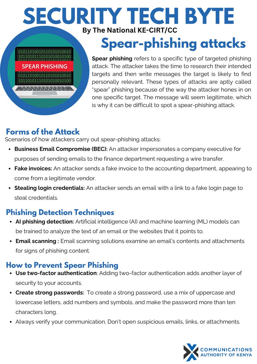 One tailored email can lead to disaster. Learn about spear phishing. #BeCyberSmart #BeCyberAware #cybersecuritytips