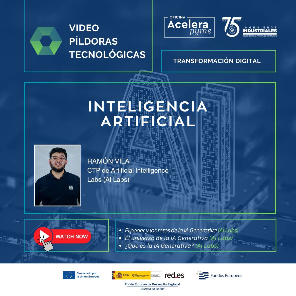 Video píldoras | 🚀 Inteligencia Artificial 🚀

Descubre el potencial y los retos de la #IAGenerativa con Ramón Vila, CTP de AI Labs.

🔹 ¿Qué es la IA Generativa?
🔹 El universo de la IA Generativa
🔹 Su poder y desafíos  

📲 buff.ly/Ezqz8cd 

<a href="/redpuntoes/">Red.es</a> @acelerapyme