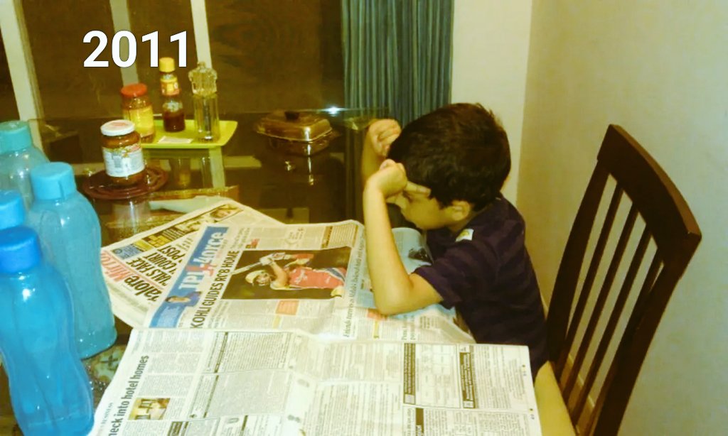 lilcheepcheep's tweet photo. My son in 2011! 
"Kohli guides RCB home" was the headline sometime in the 2011 edition of IPL... From as long as I can remember we've supported this team...what a joy to see them win last night! 💛♥️
#RCB #IPL2025 #Bengaluru #ViratKohli𓃵 https://t.co/YPnDwn69ZT