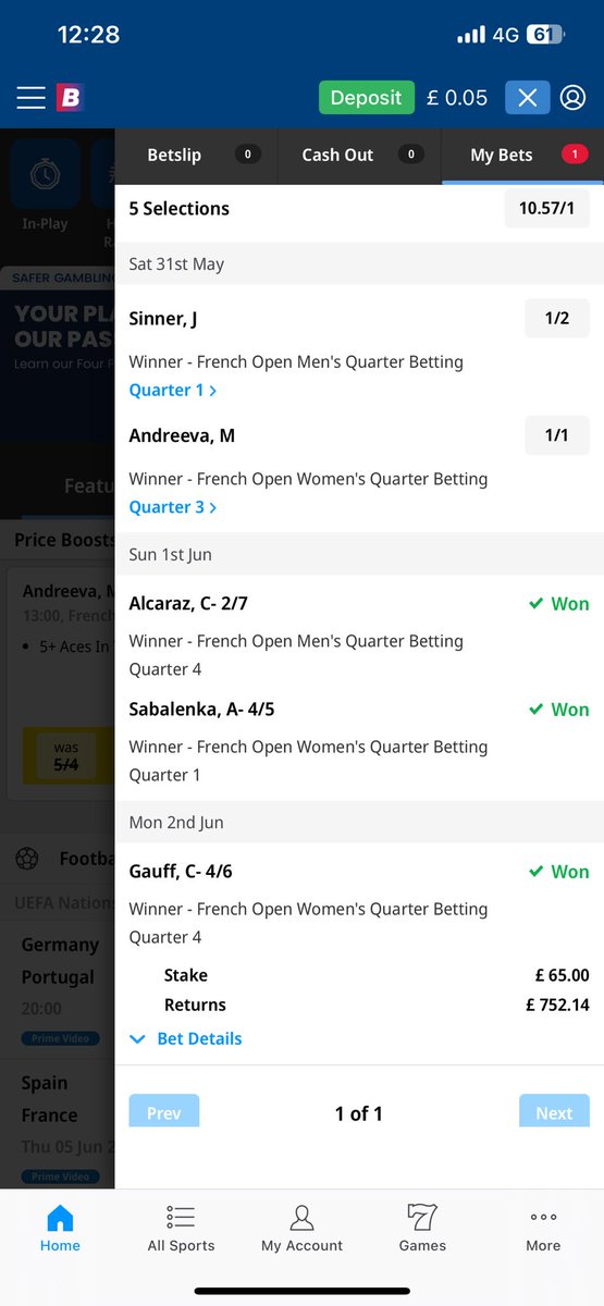 Gxza1k's tweet photo. Don’t even have to wait until Andreeva and Sinner play to know this dosh in my account. 

Big thanks to the high blood pressure rosen from Saba and Gauff… loool even Alcaraz was looking shaky till yesterday. https://t.co/q7JYZ7noIr