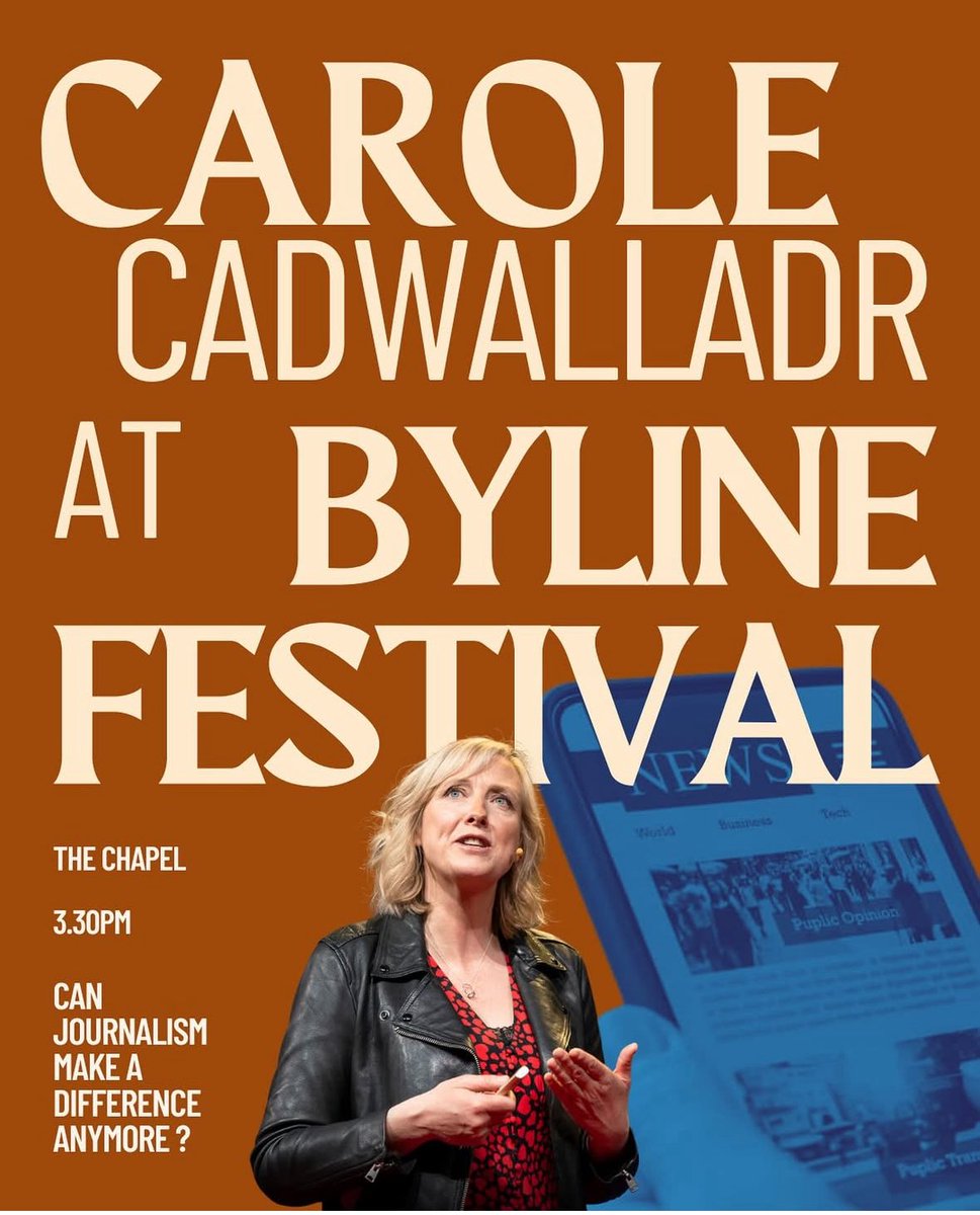 Byline Festival (@bylinefest) on Twitter photo Byline Festival’s great speakers includes a keynote interview with <a href="/carolecadwalla/">Carole Cadwalladr</a>
Just one of many great talks, music, comedy, art & film
The festival that can change your life.
Keele Uni 11-13 July
Full programme & tickets
bylinefestival.com Byline Festival’s great speakers includes a keynote interview with <a href="/carolecadwalla/">Carole Cadwalladr</a>
Just one of many great talks, music, comedy, art & film
The festival that can change your life.
Keele Uni 11-13 July
Full programme & tickets
bylinefestival.com