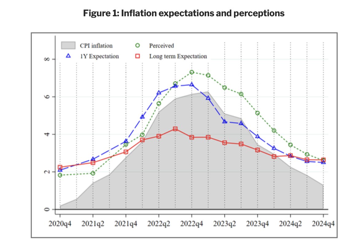 As inflation began rising in 2022, firms initially underreacted: short-term expectations rose more slowly than actual inflation. This gave way to persistent overshooting—firms expected more inflation than actually materialized, especially in the disinflation phase in 2023–2024.