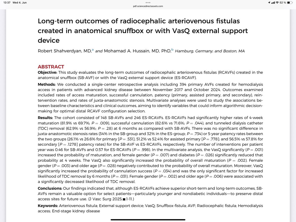 🚨 Dear Vascular Access community, I’m pleased to share our latest and final article, just published in the JVS. The article is now available as open access online. I hope you will enjoy the read and it will possibly affect your clinical practice. #VasQ #AVF