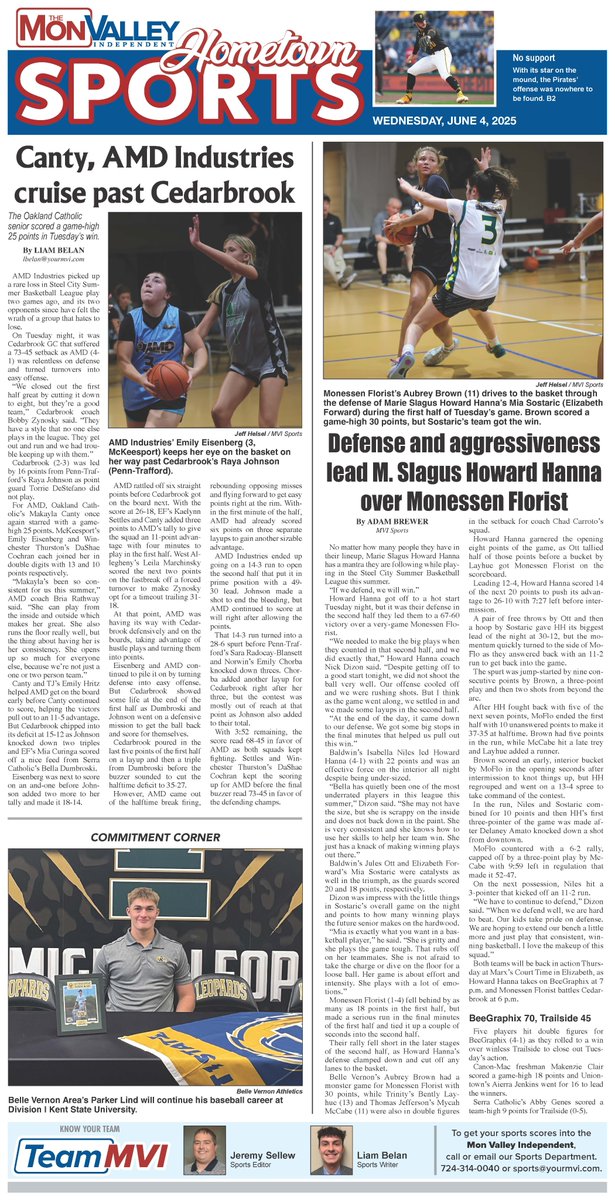 Steel City Summer Basketball League (@steelcity_sbl) on Twitter photo 🗞️ Check out Wednesday’s Mon Valley Independent for Steel City Summer Basketball League Night 5 coverage and more local sports! <a href="/lbelanMVI/">Liam Belan</a> <a href="/amb7445/">Adam Brewer</a> <a href="/MVI_sports/">MVI Sports</a> <a href="/JEFFDHELSEL/">Jeff Helsel</a>
Read the full edition: monvalleyindependent.com
#MonValley #SCSBL #LocalSports #GirlsBasketball 🗞️ Check out Wednesday’s Mon Valley Independent for Steel City Summer Basketball League Night 5 coverage and more local sports! <a href="/lbelanMVI/">Liam Belan</a> <a href="/amb7445/">Adam Brewer</a> <a href="/MVI_sports/">MVI Sports</a> <a href="/JEFFDHELSEL/">Jeff Helsel</a>
Read the full edition: monvalleyindependent.com
#MonValley #SCSBL #LocalSports #GirlsBasketball