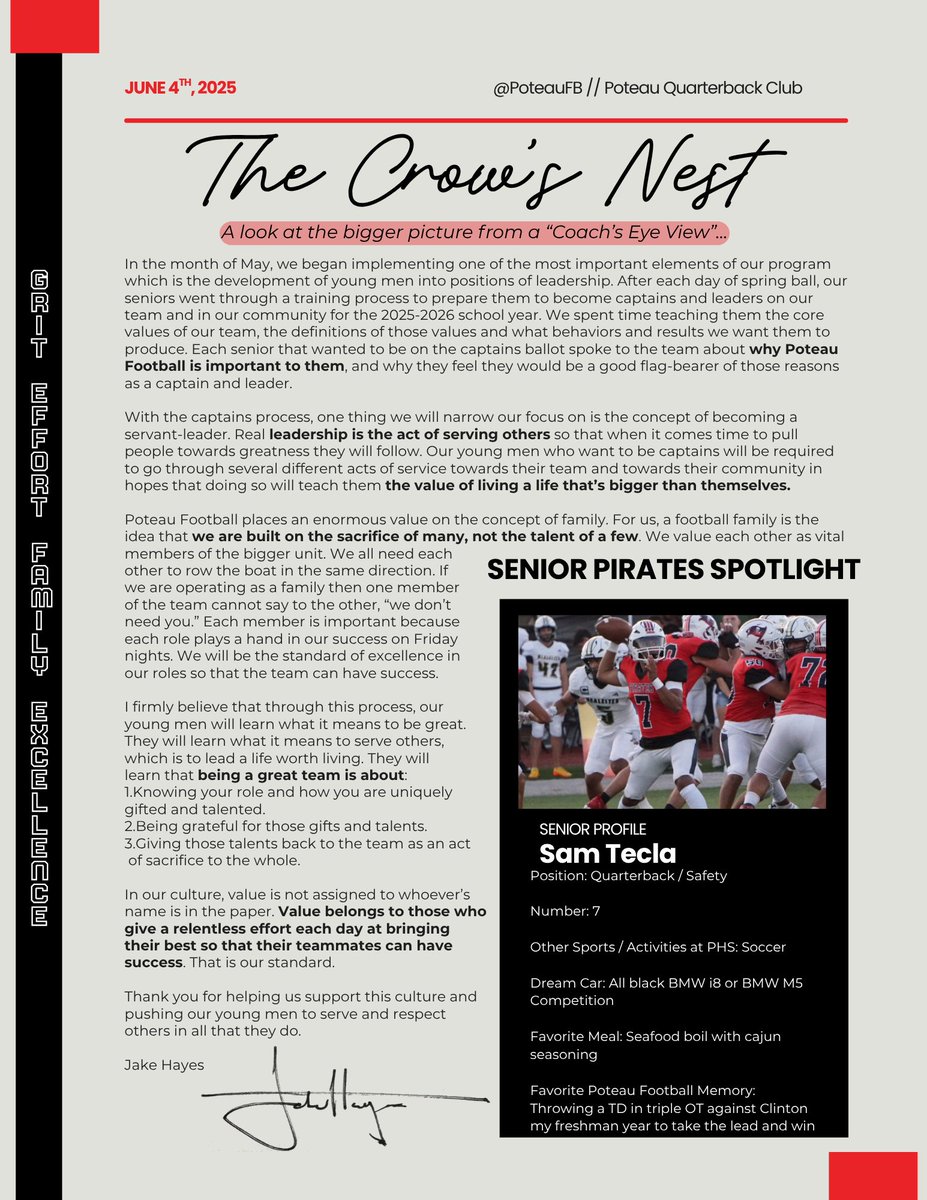 Check out Poteau Football's June 2025 Edition of the Black Flag Bulletin.  

#Grit 
#Effort 
#Family 
#Excellence