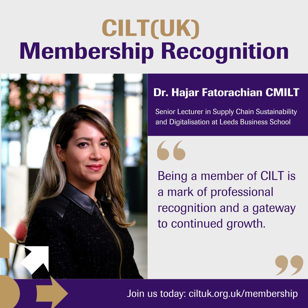 Celebrating 5 years of #CILTUK membership for Dr Hajar Fatorachian! A leader in sustainable, digital, and AI-driven supply chains.

Wish to become a member too? Click here to find out how: 
ciltuk.org.uk/Membership 

#SupplyChainSustainability #DigitalLogistics #WomenInLogistics