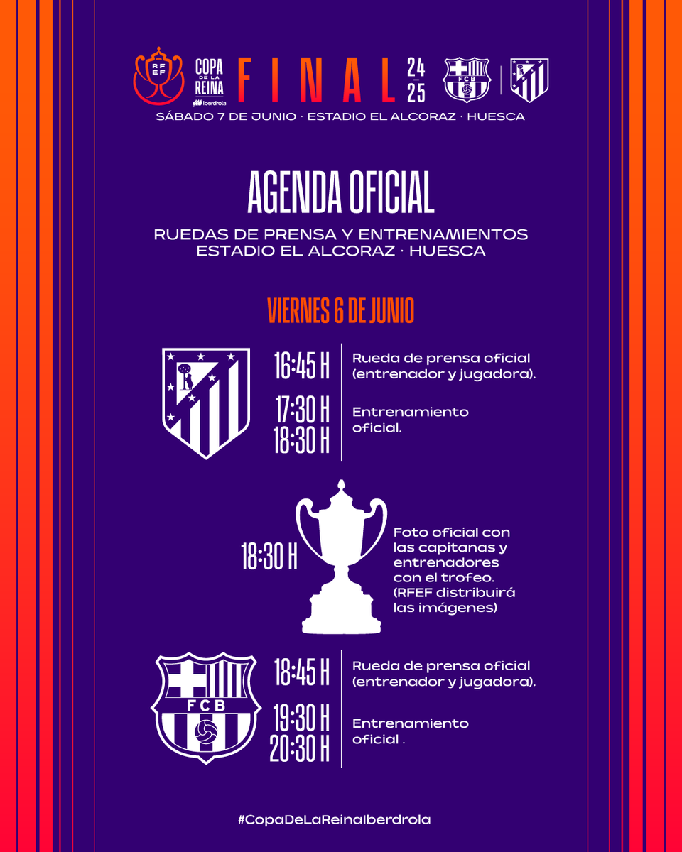 RFEF (@rfef) on Twitter photo 📕 𝗔𝗚𝗘𝗡𝗗𝗔 I Esta es la programación de la #CopadeLaReinaIberdrola 2025.
ℹ️ Todo lo que necesitas saber de la 𝗽𝗿𝗲𝘃𝗶𝗮 a la 𝗴𝗿𝗮𝗻 𝗳𝗶𝗻𝗮𝗹 entre el <a href="/FCBfemeni/">FC Barcelona Femení</a> y el <a href="/AtletiFemenino/">Atlético de Madrid Femenino</a>.
🔗 rfef.es/es/noticias/ag…
📺 ¡TODO EN NUESTROS CANALES OFICIALES! 📕 𝗔𝗚𝗘𝗡𝗗𝗔 I Esta es la programación de la #CopadeLaReinaIberdrola 2025.
ℹ️ Todo lo que necesitas saber de la 𝗽𝗿𝗲𝘃𝗶𝗮 a la 𝗴𝗿𝗮𝗻 𝗳𝗶𝗻𝗮𝗹 entre el <a href="/FCBfemeni/">FC Barcelona Femení</a> y el <a href="/AtletiFemenino/">Atlético de Madrid Femenino</a>.
🔗 rfef.es/es/noticias/ag…
📺 ¡TODO EN NUESTROS CANALES OFICIALES!